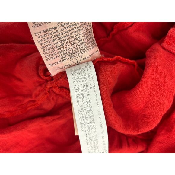 Zara Womens Small Red Tiered Button-Down Dress With Ruffle Sleeves 100% Linen - Picture 9 of 9